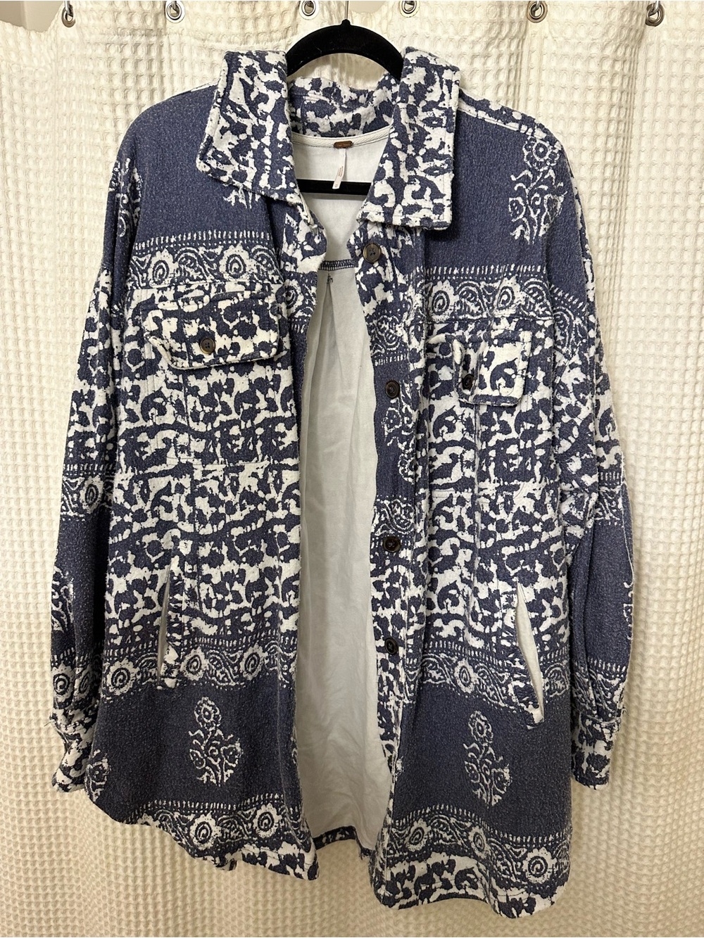 Free People navy and white patterned shacket jacket